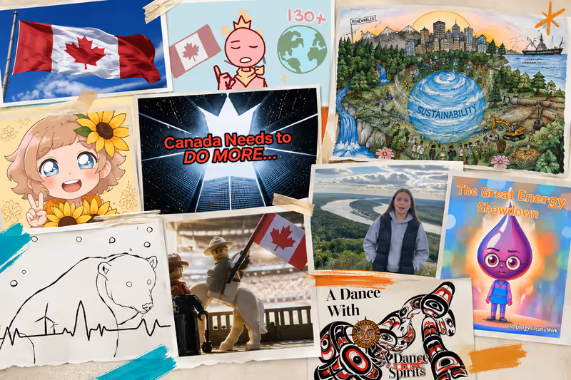 A collage of student showcase submissions from the Energy Creates contest.